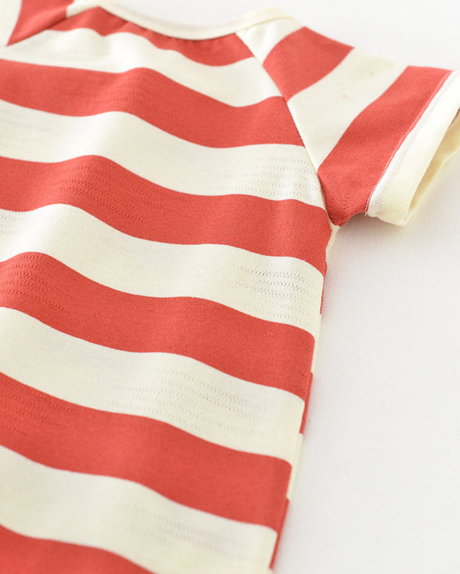 Striped Dog Pattern Short Sleeve Baby Jumpsuits