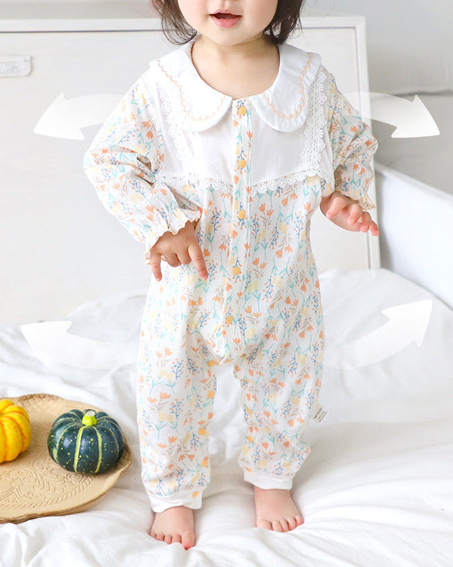 Cotton Sweet Floral Collar Long Sleeve Baby Jumpsuits