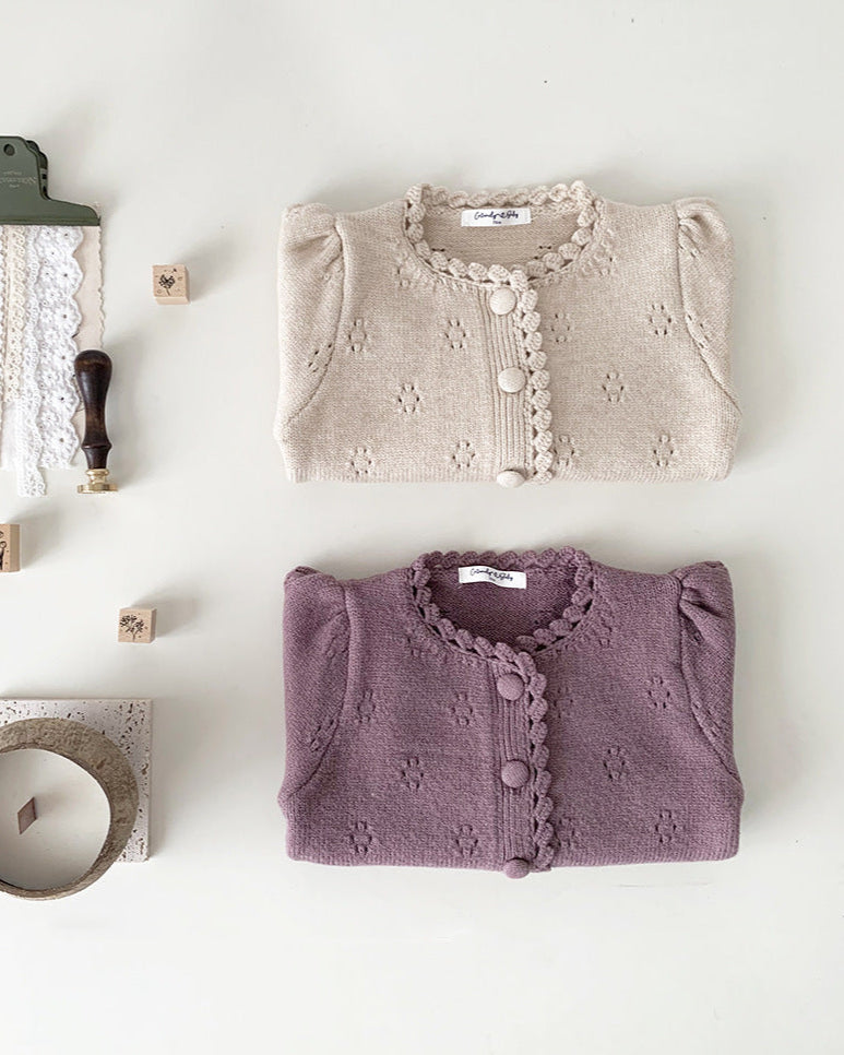 Puffy Sleeve Buttoned Knitted Baby Sweater Cardigan