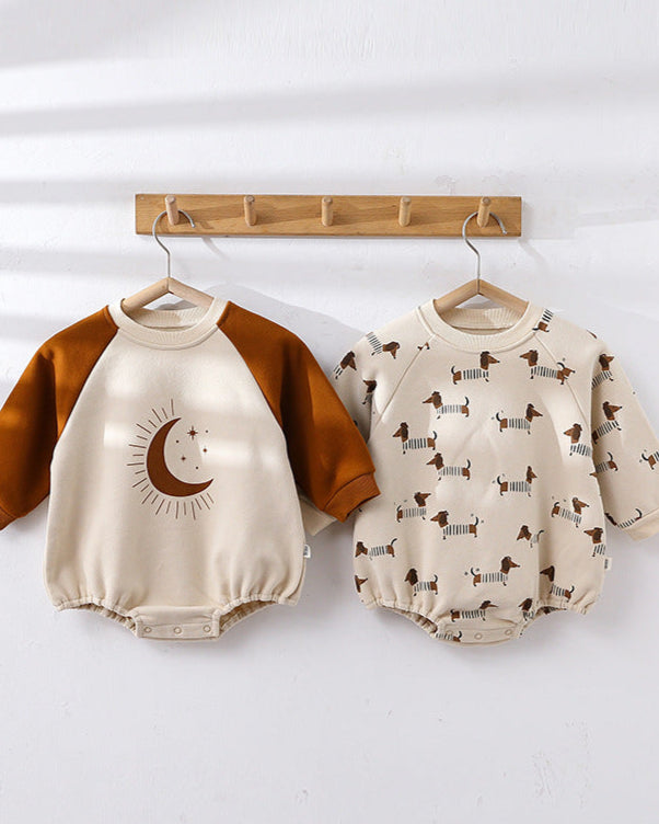 Moon Smile Face Long Sleeve Baby Sweatshirt Romper