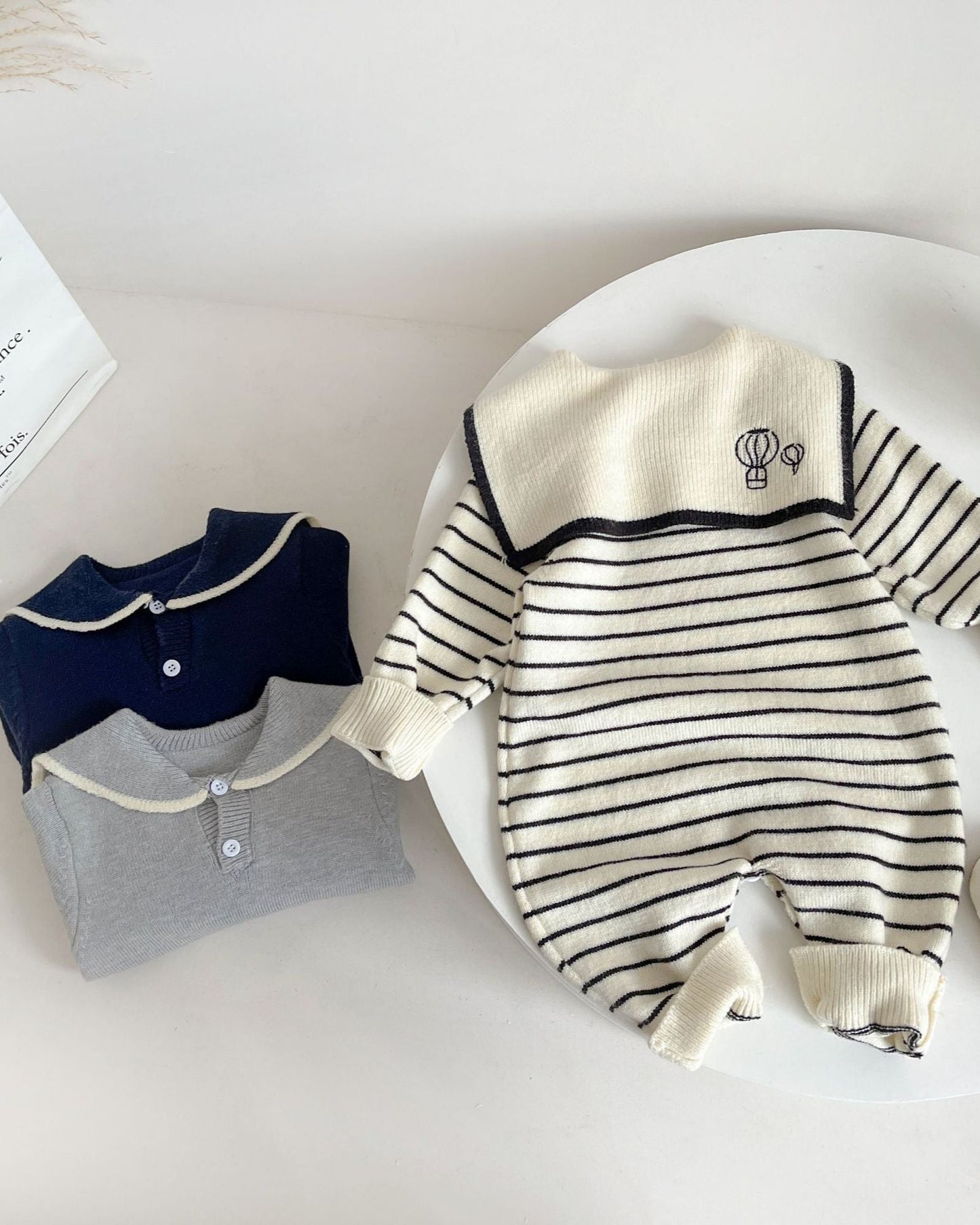 Casual Knitted Square Collar Baby Jumpsuits