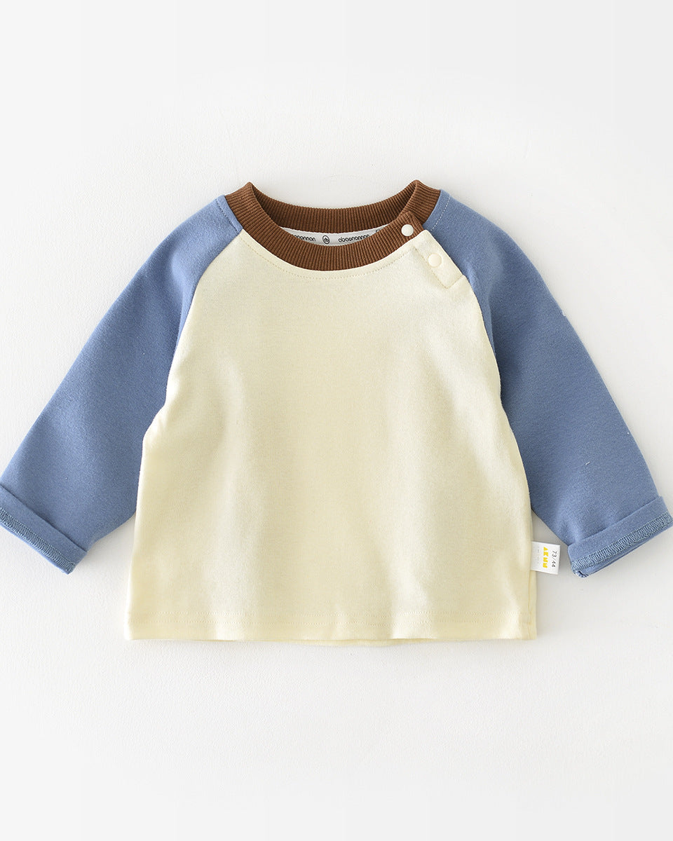 Color Block T-shirt Bear Baby Jumpsuits Set