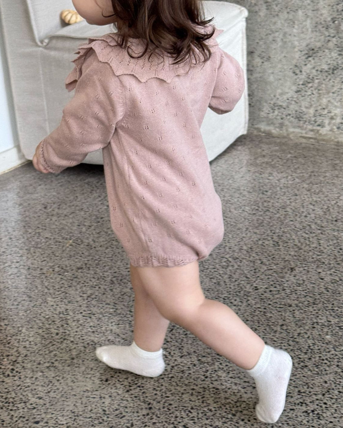 Lace-up Knitted Ruffled Collar Long Sleeve Baby Romper