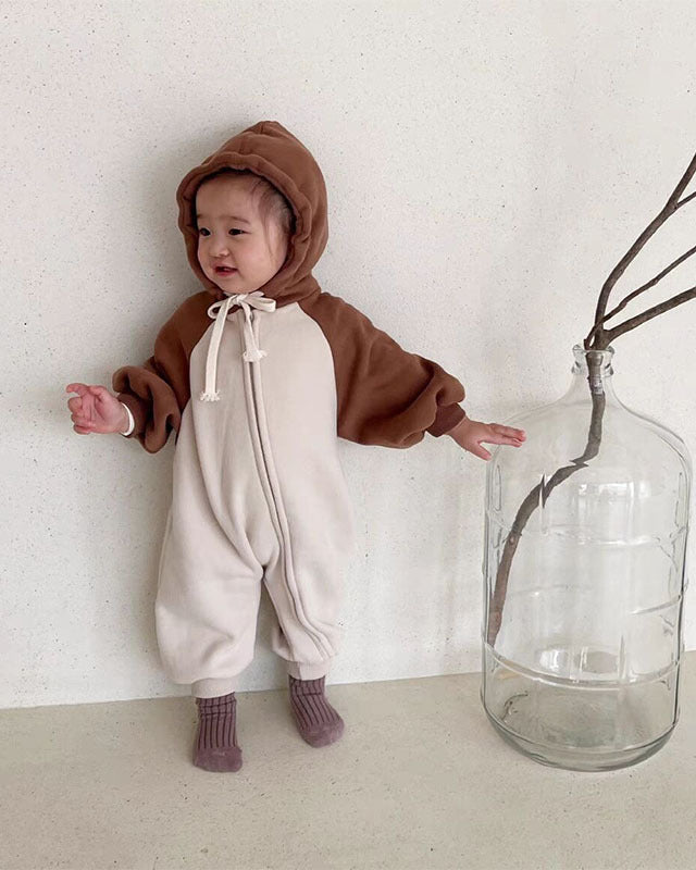 Color Block Zipped Long Sleeve Baby Jumpsuits