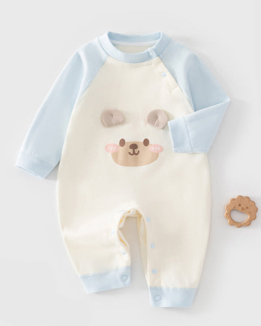 Color Block Animal Face Cotton Baby Jumpsuits