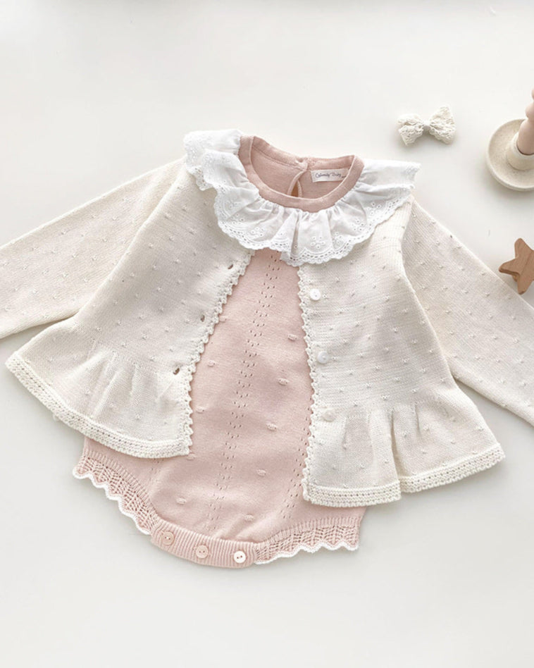 Sweet Ruffled Lace Collar Knitted Baby Romper