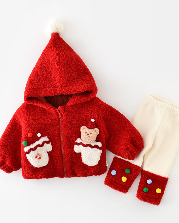 Christmas Dot Bear Fleece Baby Jacket/Pants