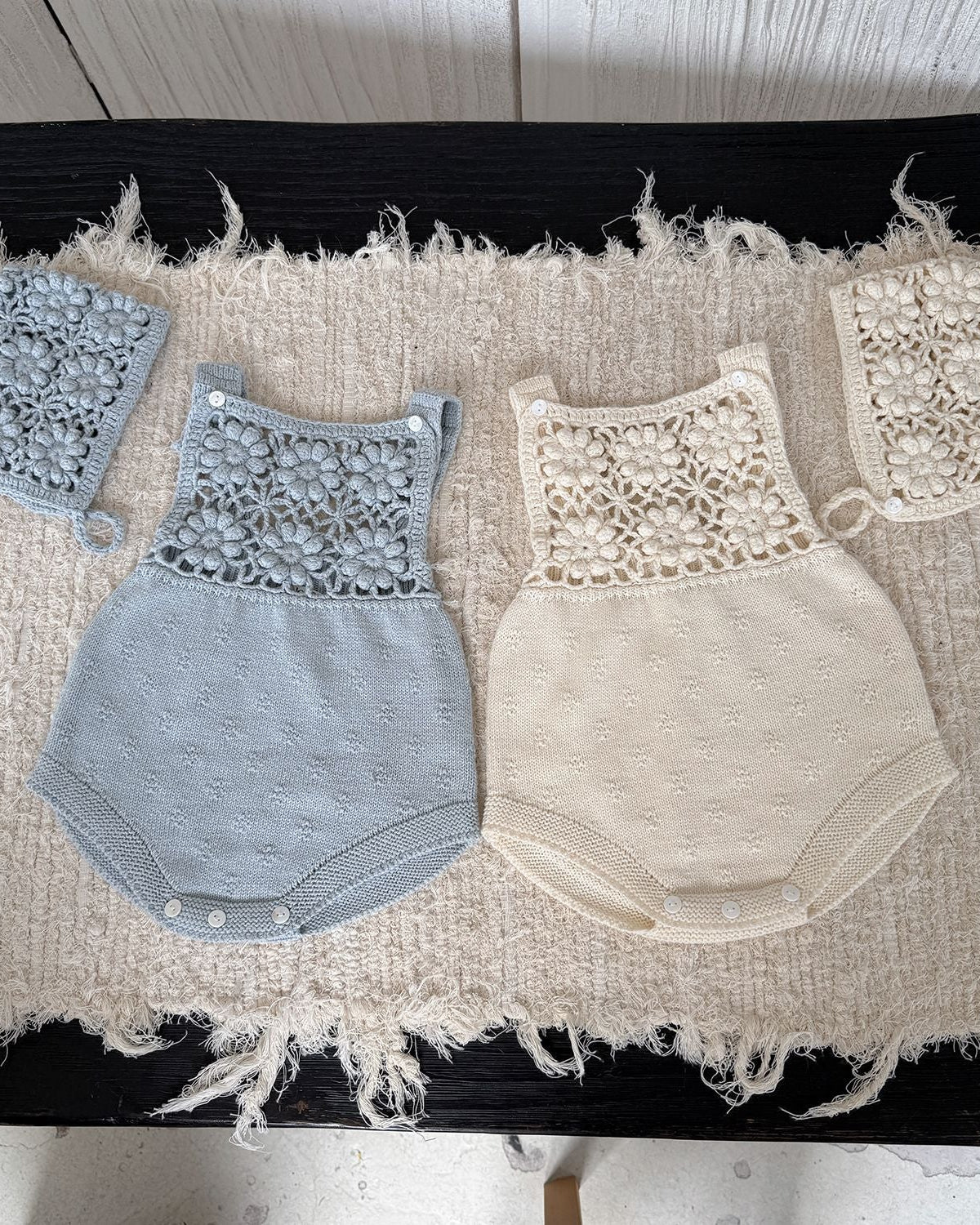 Knitted Crochet Floral Sleeveless Baby Girl Romper Hat