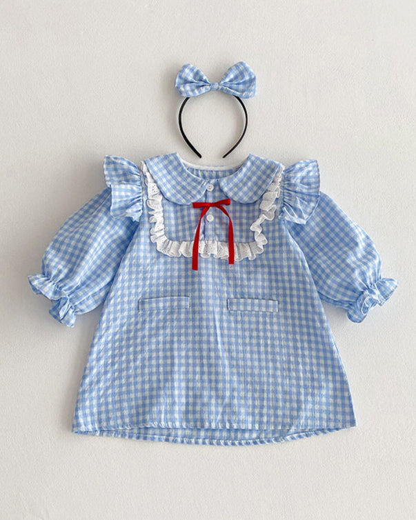Ruffled Sleeve Plaid Girl Dress/Baby Romper