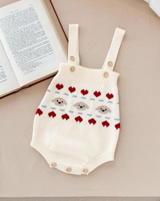 Knitted Cute Bear Heart Baby Romper Cardigan