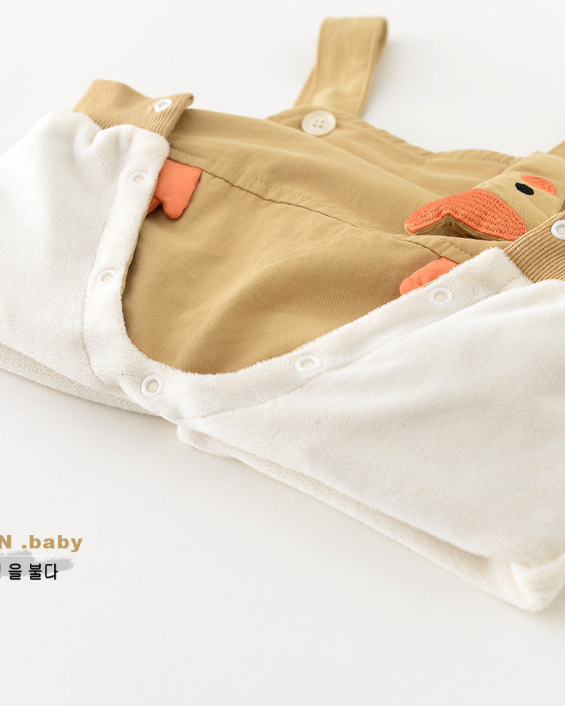 Cartoon Duck Pattern Fleece Baby Hoodie Jumpsuits