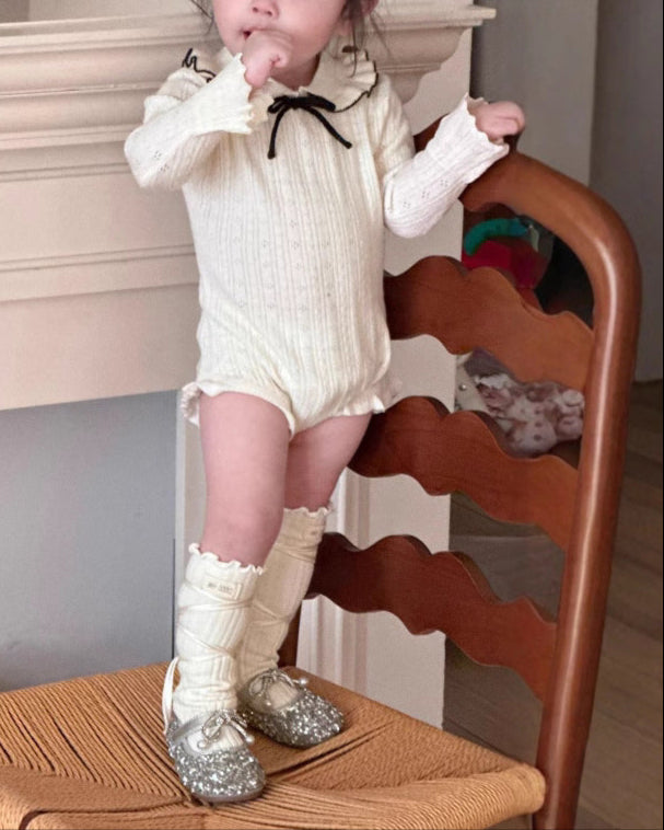 Sweet Ruffled Collar Solid Color Knitted Baby Romper
