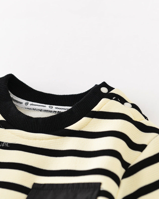 Casual Striped Pocket Design Long Sleeve Baby Jumpsuits
