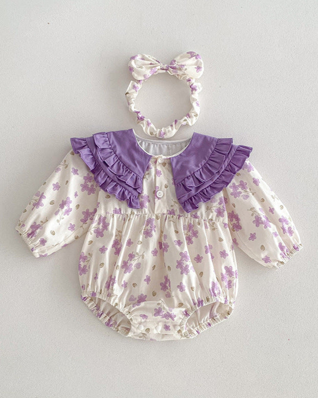 Purple Collar Floral Girl Dress/Baby Romper