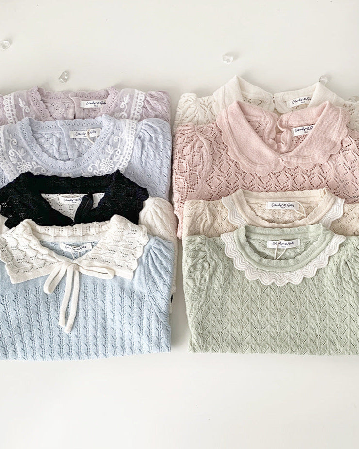 Sweet Breathable Knitted Short Sleeve Girl T-shirt