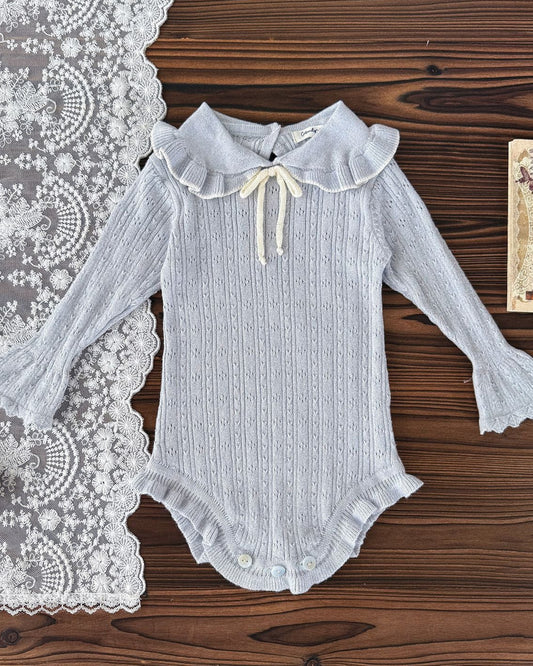 Lace-up Ruffled Bell Sleeve Knitted Baby Romper