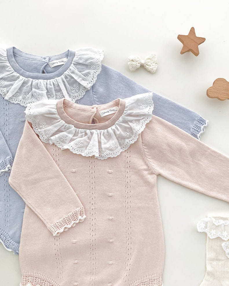 Sweet Ruffled Lace Collar Knitted Baby Romper