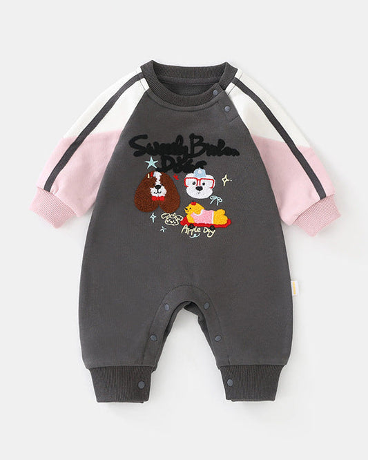 Sweet Puppy Color Block Baby Jumpsuits