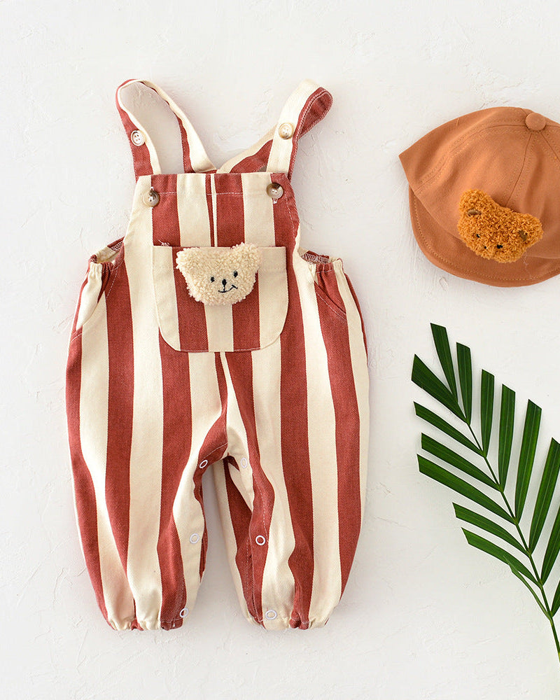 Letter Striped Adjustable Baby Jumpsuits
