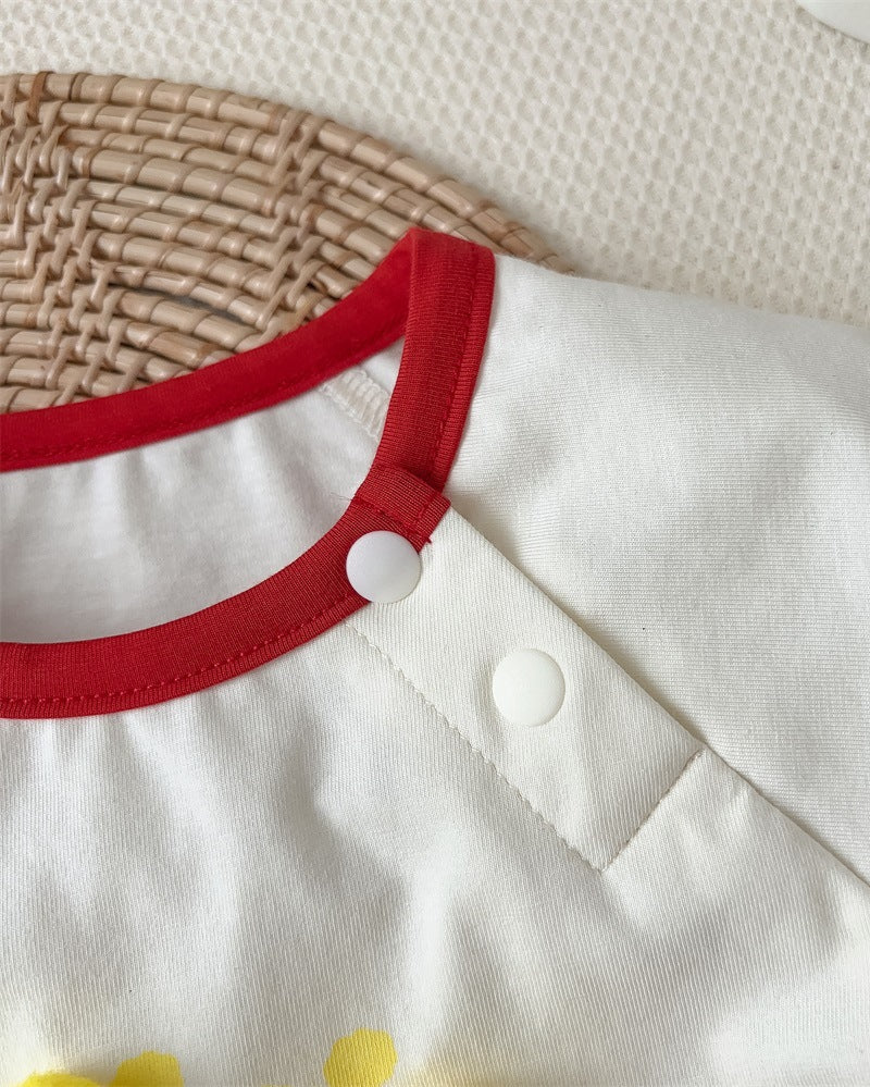 Short Sleeve Popcorn Decor Baby Romper