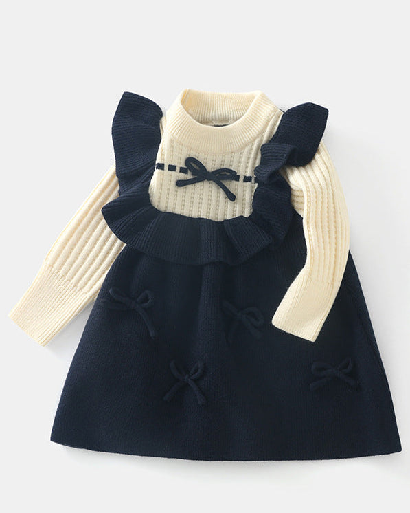 Sweet Bow Decor Ruffled Knitted Baby Dress