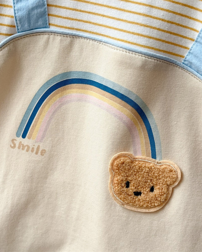 Bear Striped Short Sleeve Baby Jumpsuit