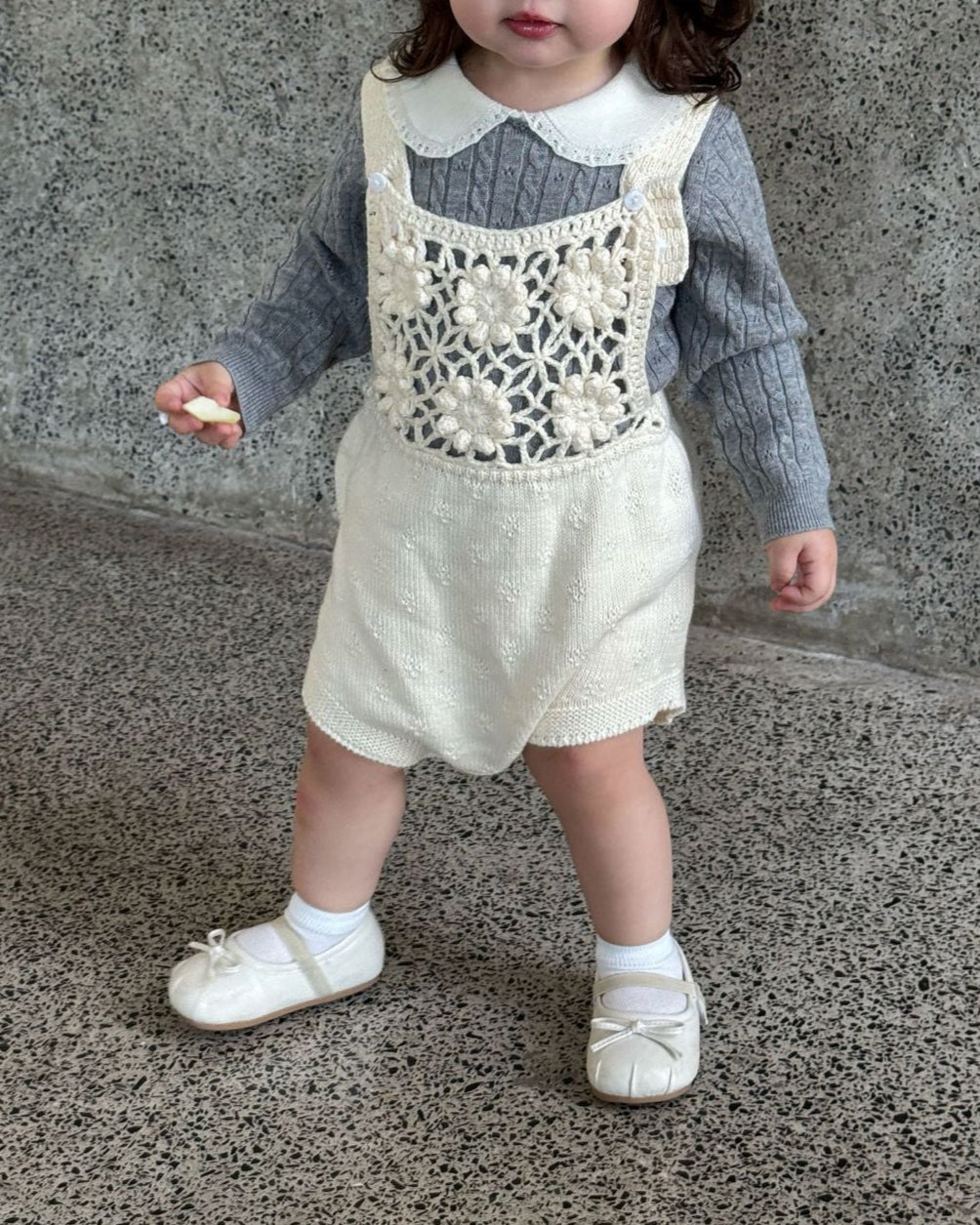 Knitted Crochet Floral Sleeveless Baby Girl Romper Hat