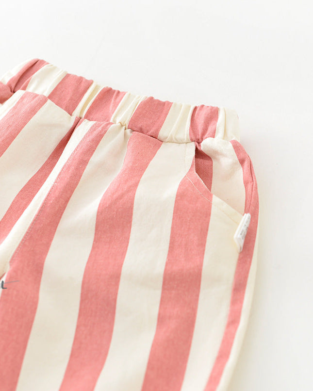 Color Block Casual Striped Baby Pants