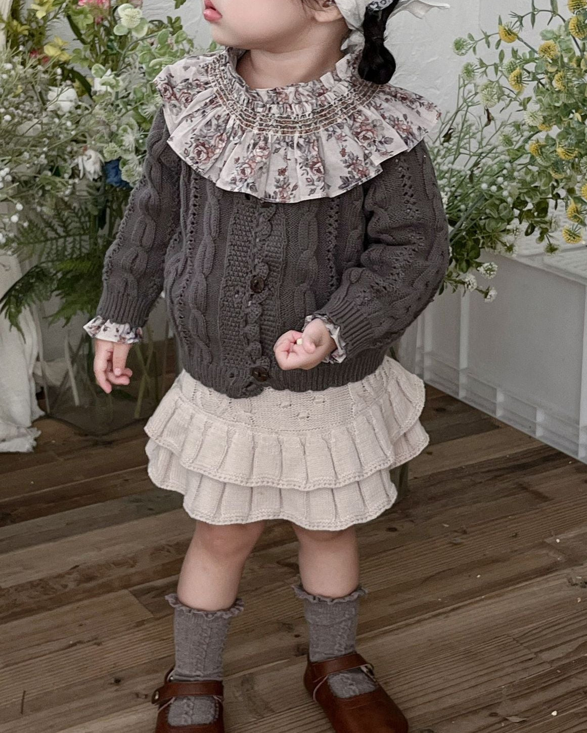 Solid Color Cable-Knit Buttoned Baby Sweater Cardigan