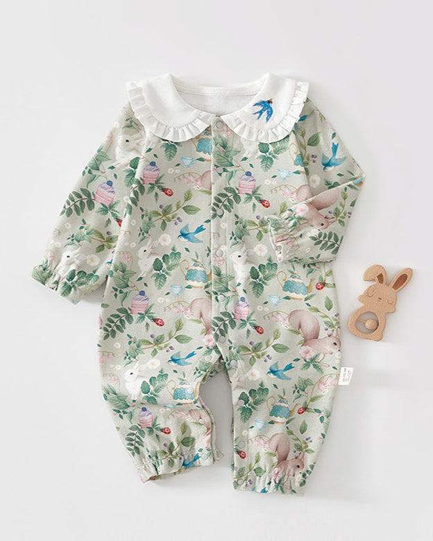 Sweet Lace Collar Rabbit Leaf Cotton Baby Jumpsuits