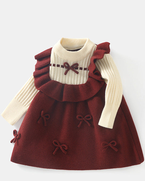 Sweet Bow Decor Ruffled Knitted Baby Dress