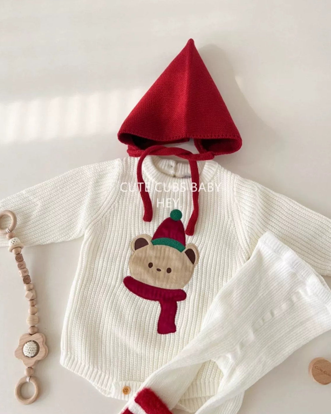 Christmas Bear Knitted Baby Romper Set