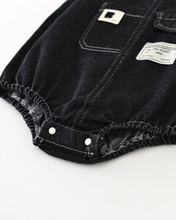 Solid Color Buttoned Denim Baby Overalls