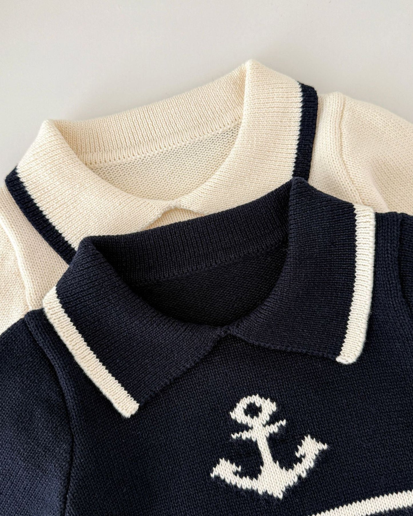 Striped Anchor Pattern Knitted Long Sleeve Baby Romper