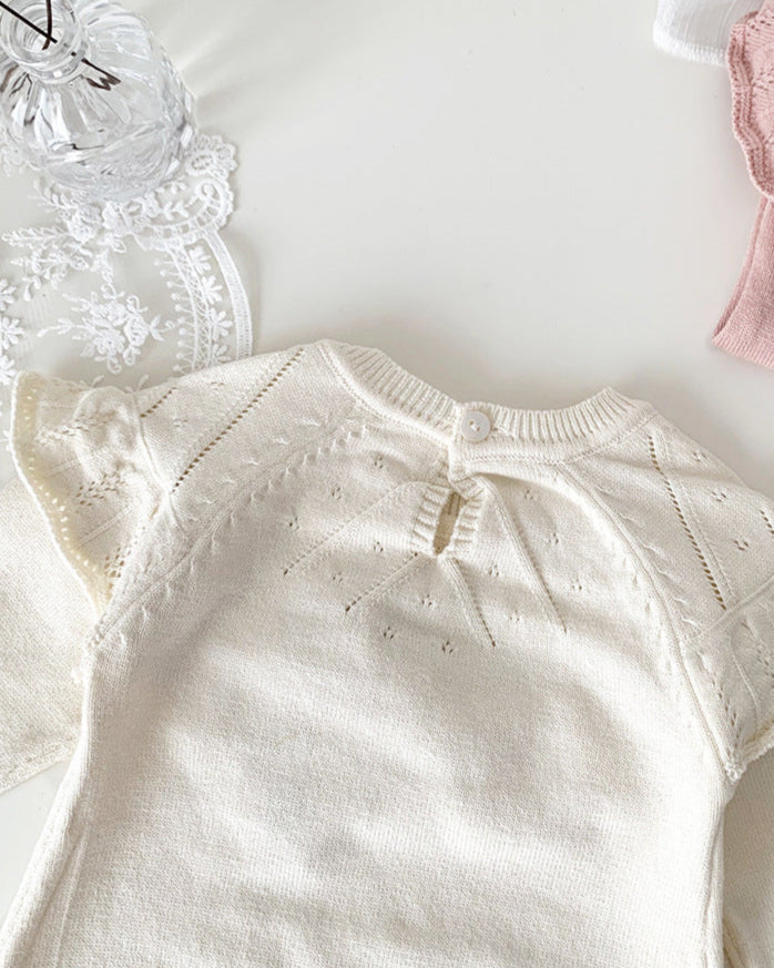Sweet Ruffled Collar Long Sleeve Knitted Baby Romper
