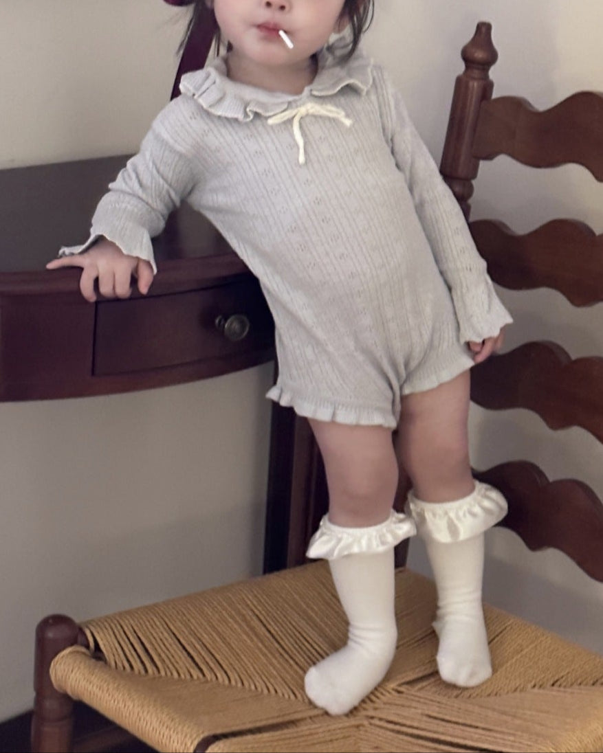 Sweet Ruffled Collar Solid Color Knitted Baby Romper