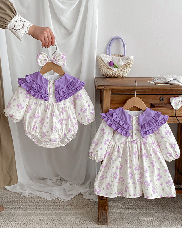 Purple Collar Floral Girl Dress/Baby Romper