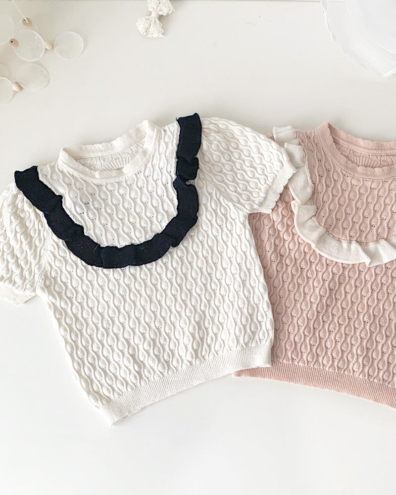 Sweet Breathable Knitted Short Sleeve Girl T-shirt
