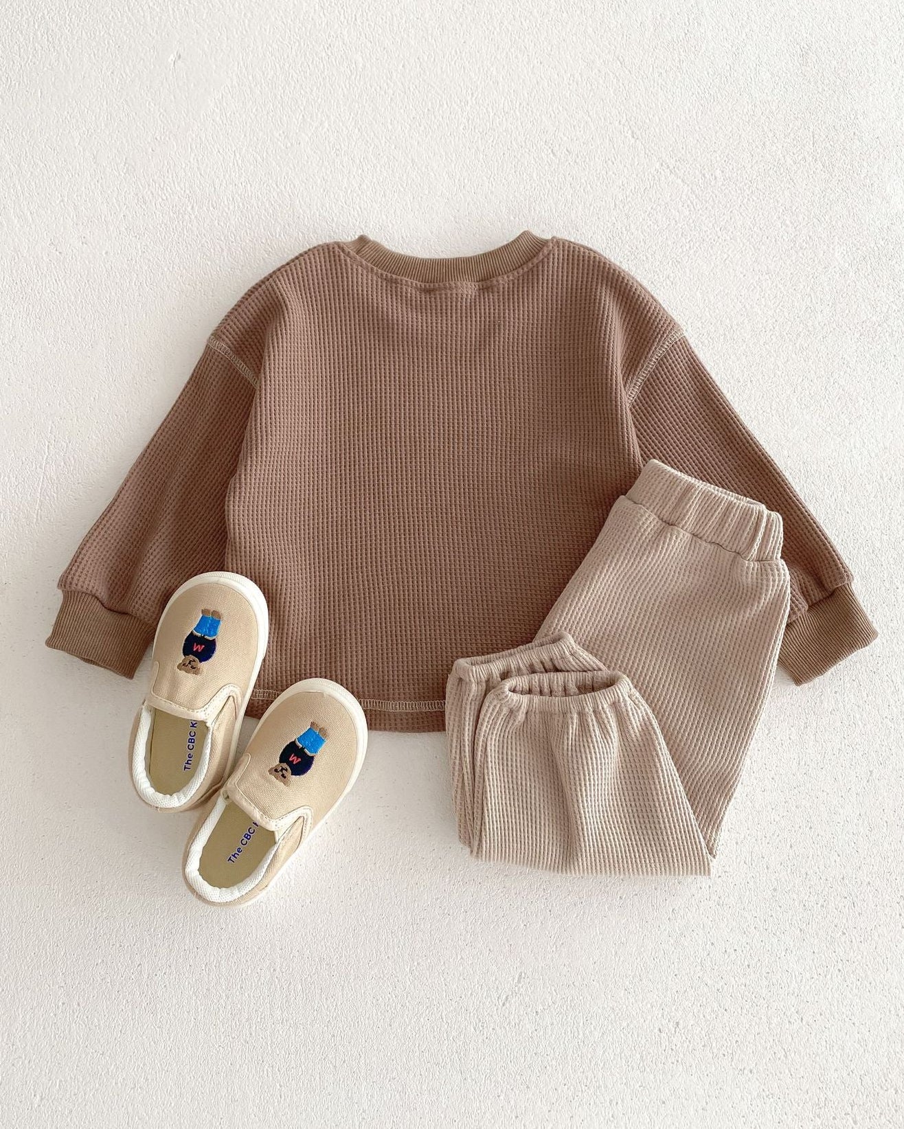 Casual Waffled Baby Sweatshirt Pants 2pcs Set