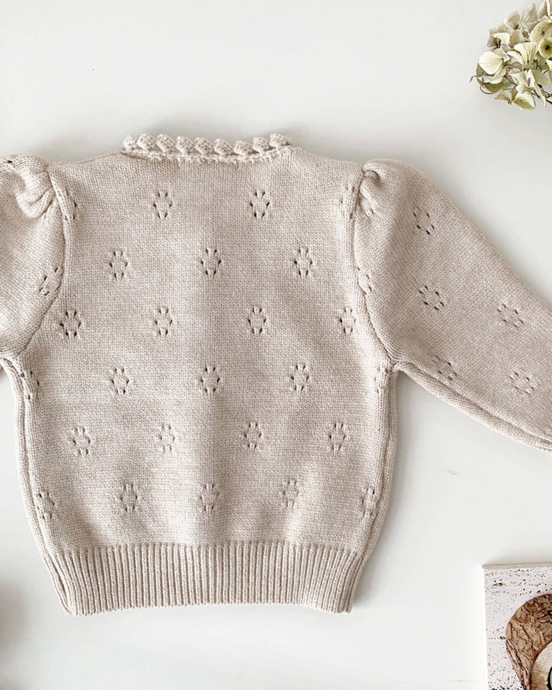 Puffy Sleeve Buttoned Knitted Baby Sweater Cardigan