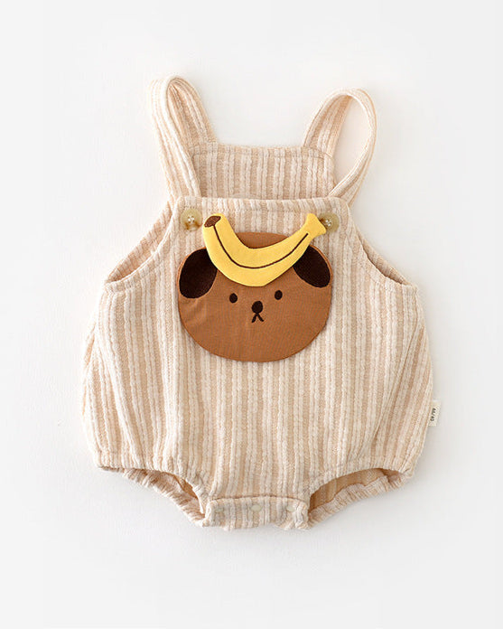 2pcs Bear Banana Pattern Baby Tee&Romper Set