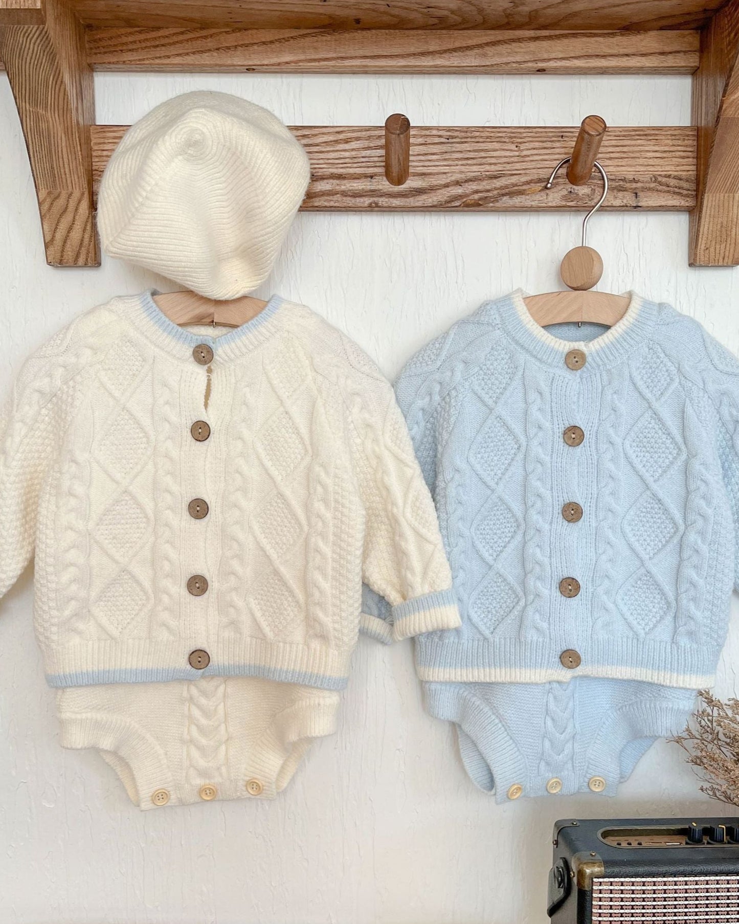 Cable-Knit Buttoned Baby Cardigan Romper
