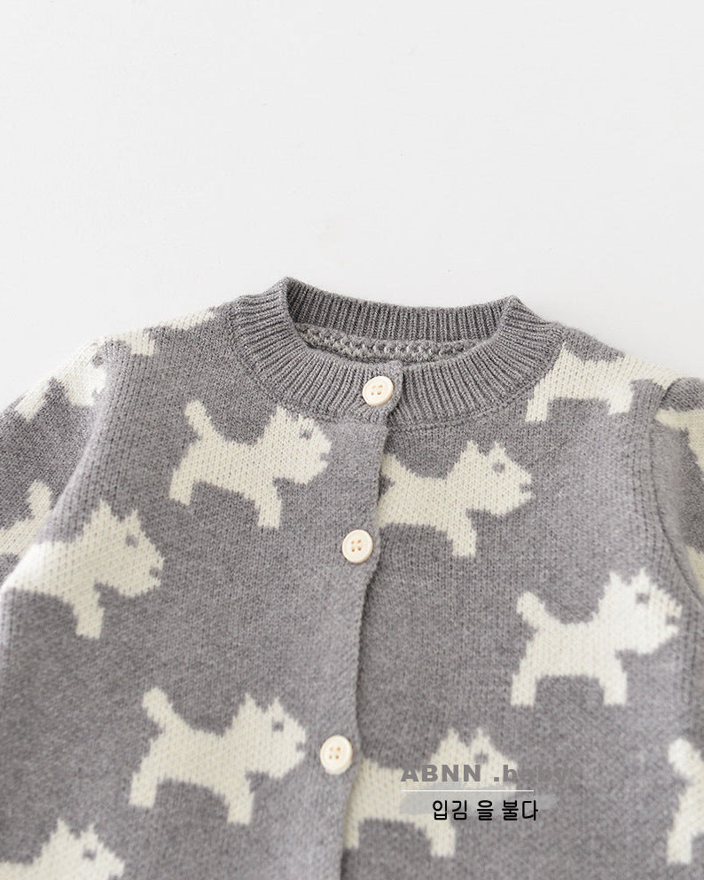 Puppy Pattern Knitted Buttoned Long Sleeve Baby Jumpsuits