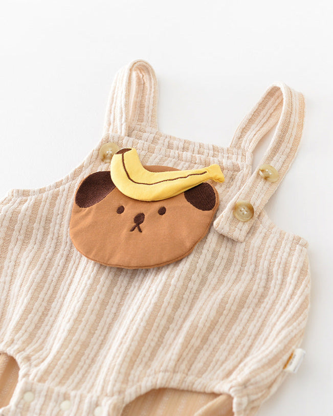 2pcs Bear Banana Pattern Baby Tee&Romper Set
