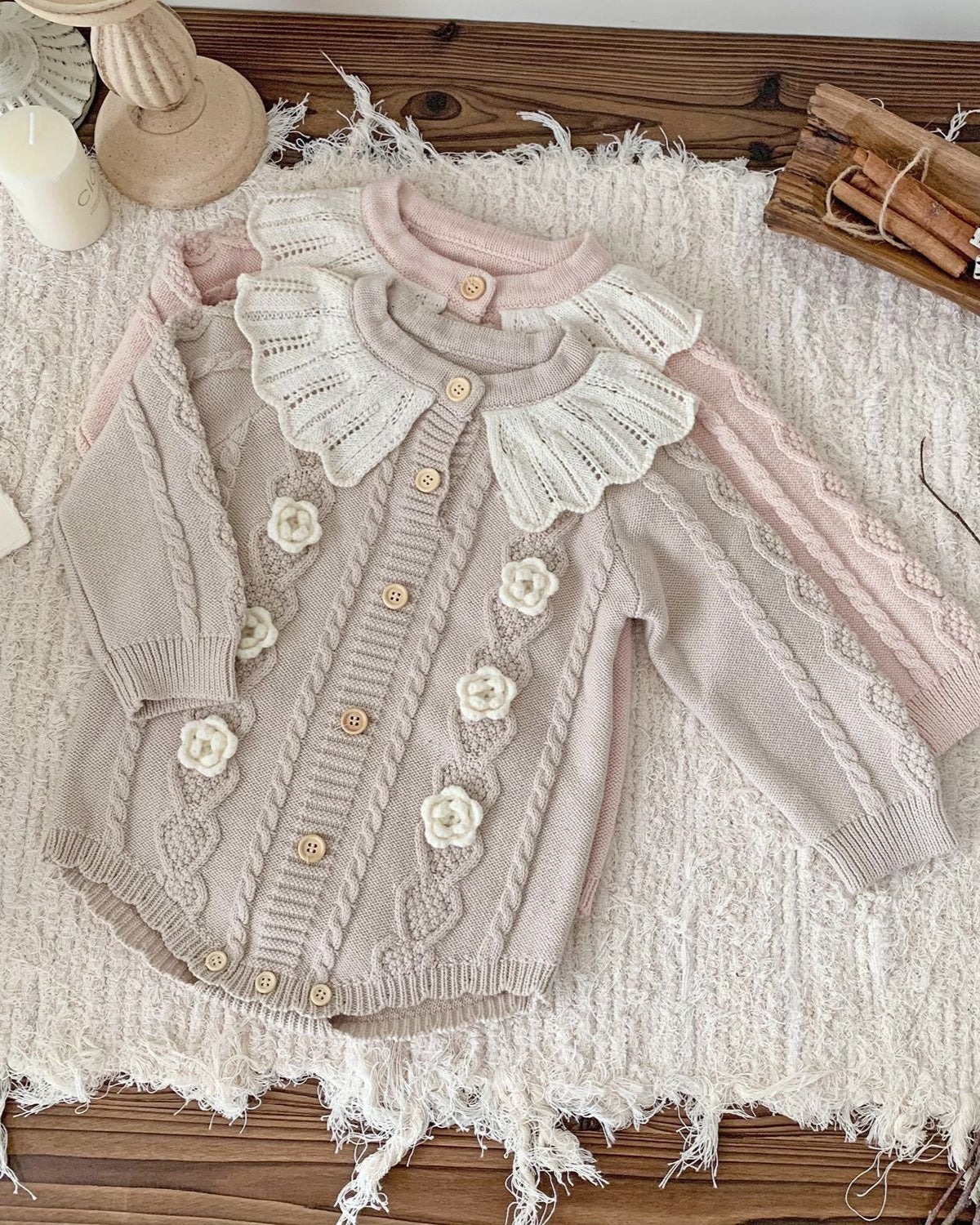 Lace Collar Flower Knitted Long Sleeve Baby Girl Romper