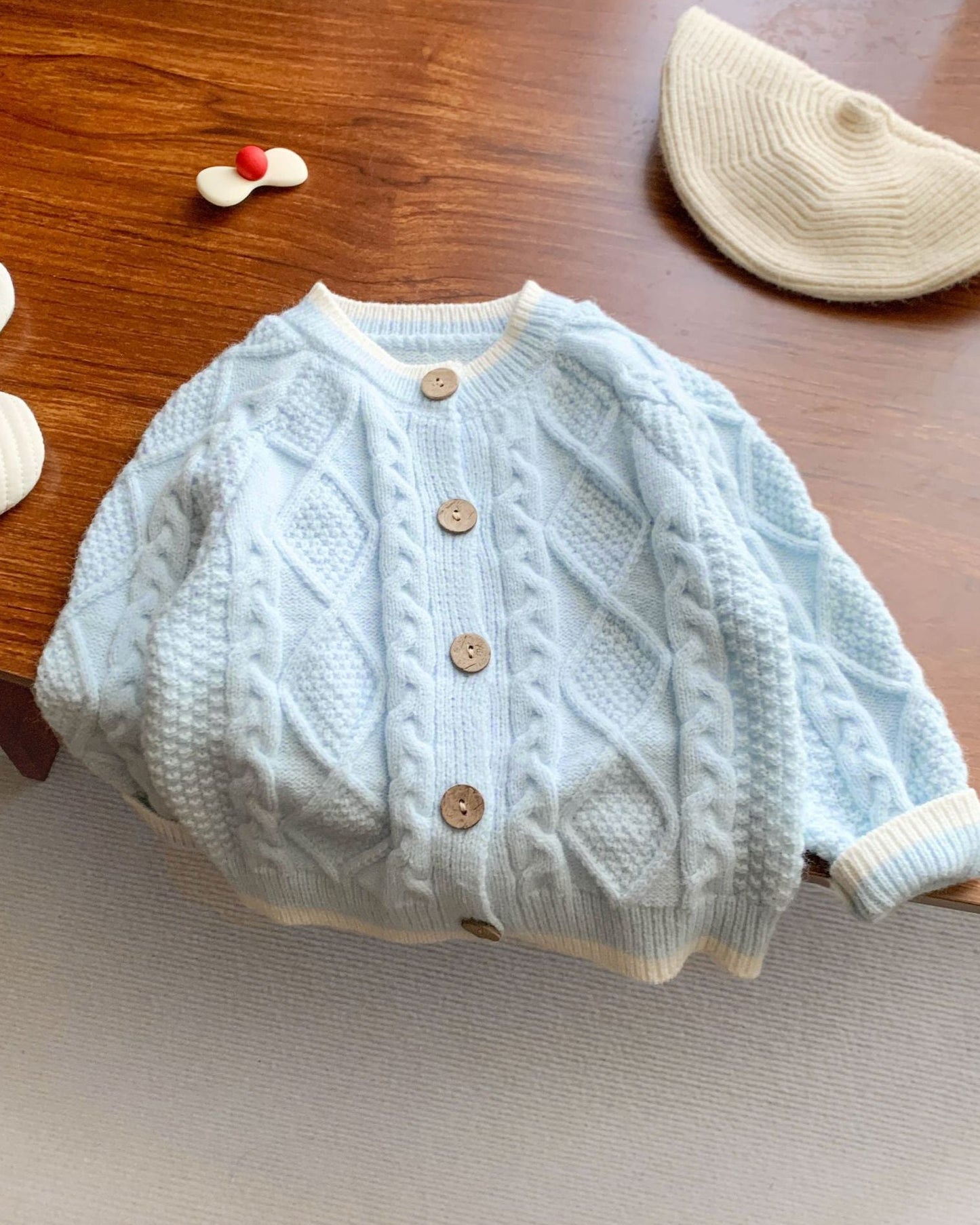 Cable-Knit Buttoned Baby Cardigan Romper