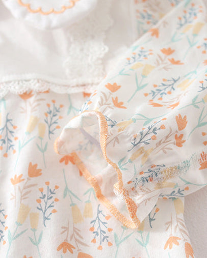 Cotton Sweet Floral Collar Long Sleeve Baby Jumpsuits