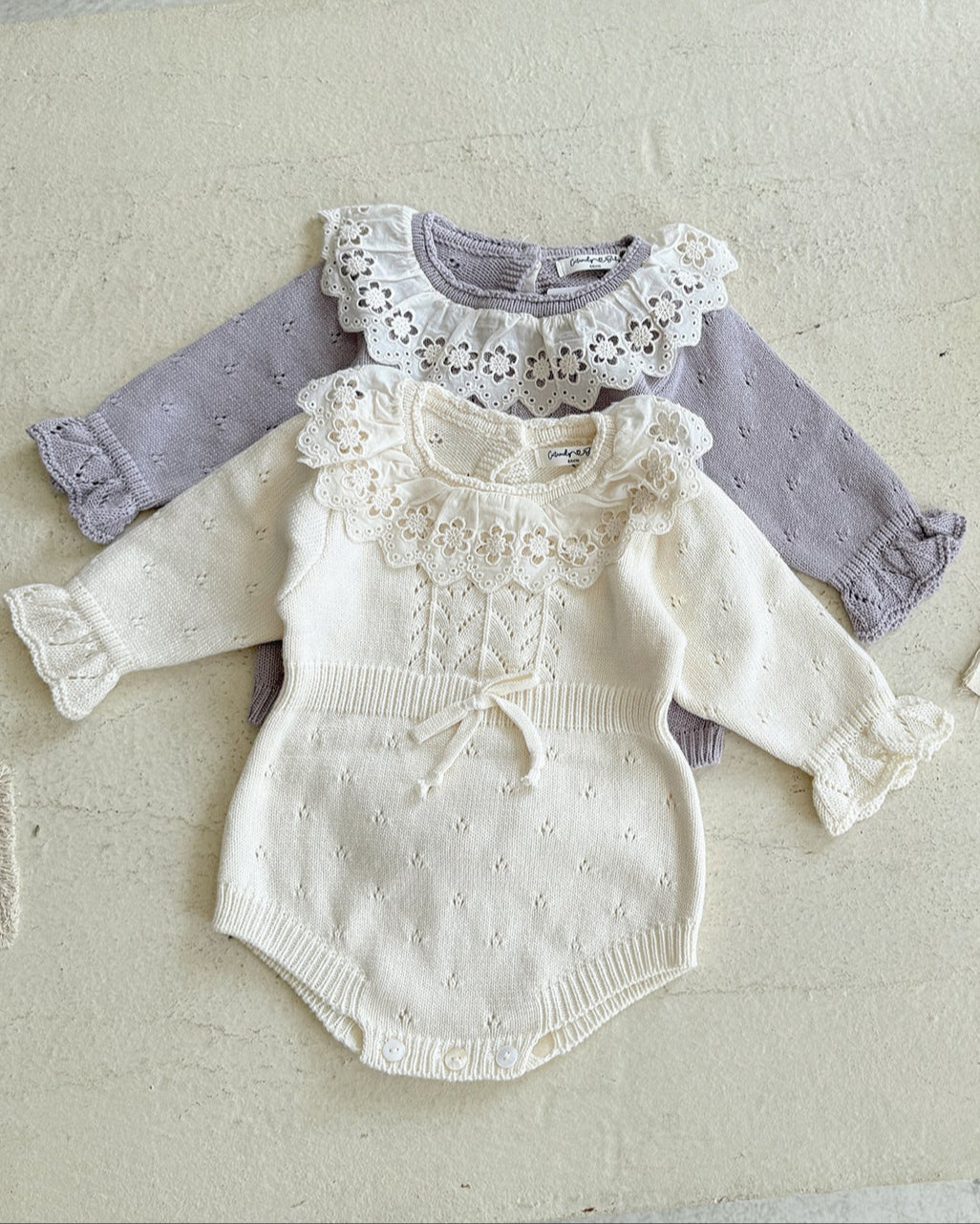 Sweet Lace Collar Knitted Long Sleeve Baby Romper