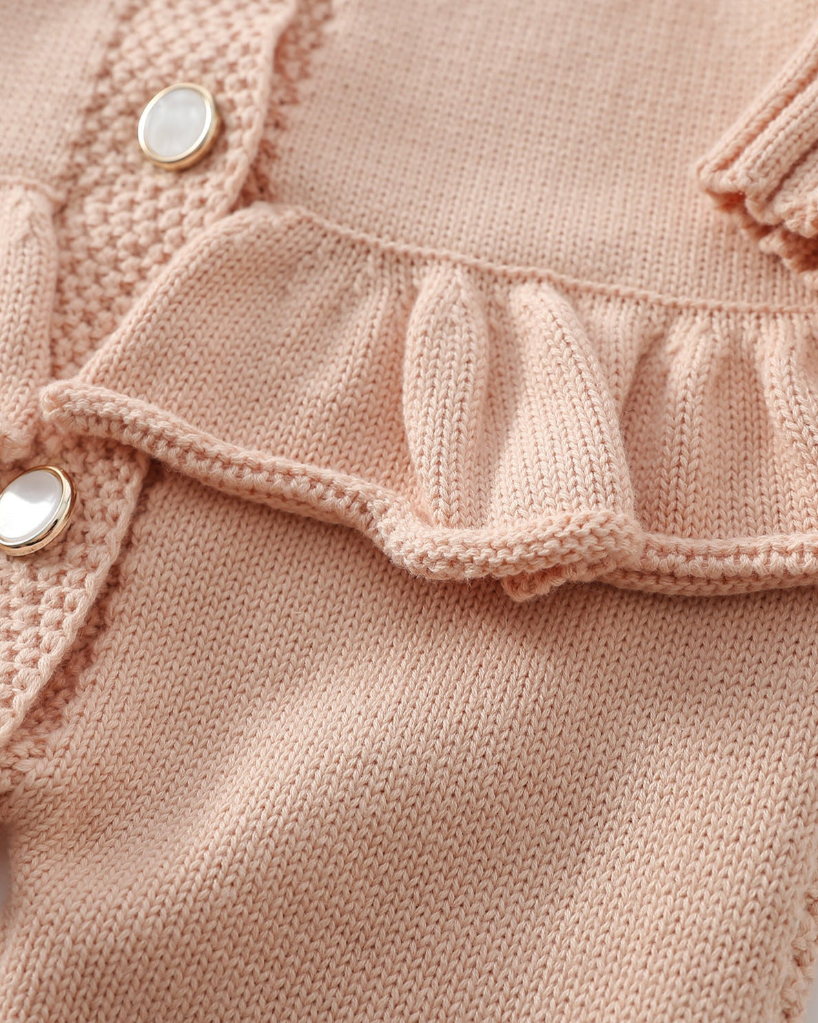 Ruffled Buttoned Knitted Long Sleeve Baby Jumpsuits