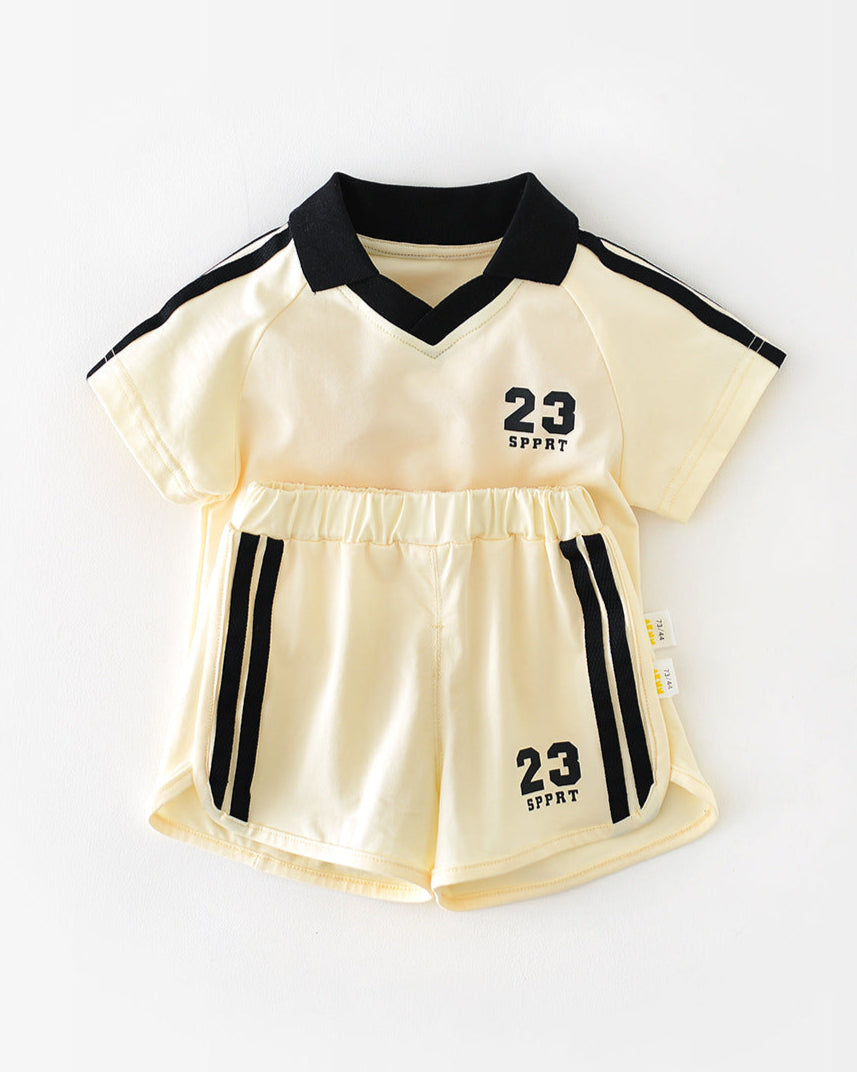 Sport Style Color Block Baby Tee&Pants Set